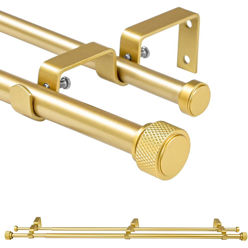 Ensemble de tringle à rideaux double ajustable de 5/8 po de diamètre avec fleuron Maniglia, , 84" - 120", Or mat
