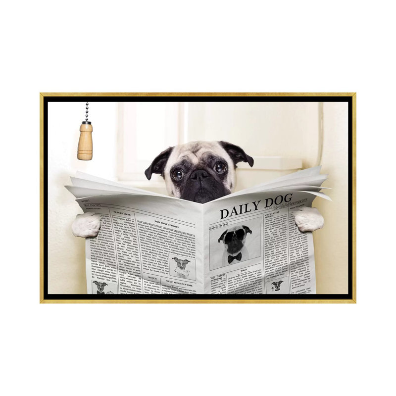 Toilette pour chien-impression d’art graphique, Pas de tapis, H 32 po x l 48 po x P 1,5 po, Toile encadrée d'or