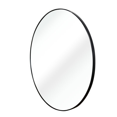 36 Inch Diameter Black Round Bathroom Wall Mirror - 4Mm Hd Glass, Brushed Aluminum Frame, Comes With Installation Guide Metal Framed Rust Easy To Install And Maintain