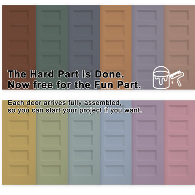 Pre-Finished White 5 Panel Sliding Barn Door, Hollow Core Construction, With Easy-Install Installation Hardware Kit/No Assembly Required