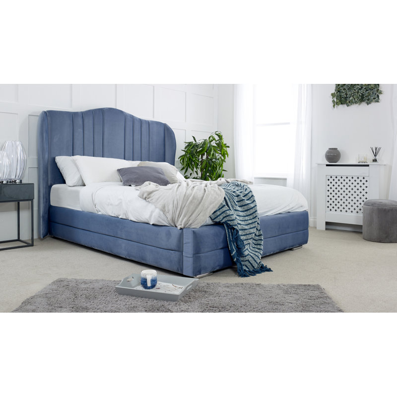 Justa Upholstered Velvet Bed, Double (4'6), Blue