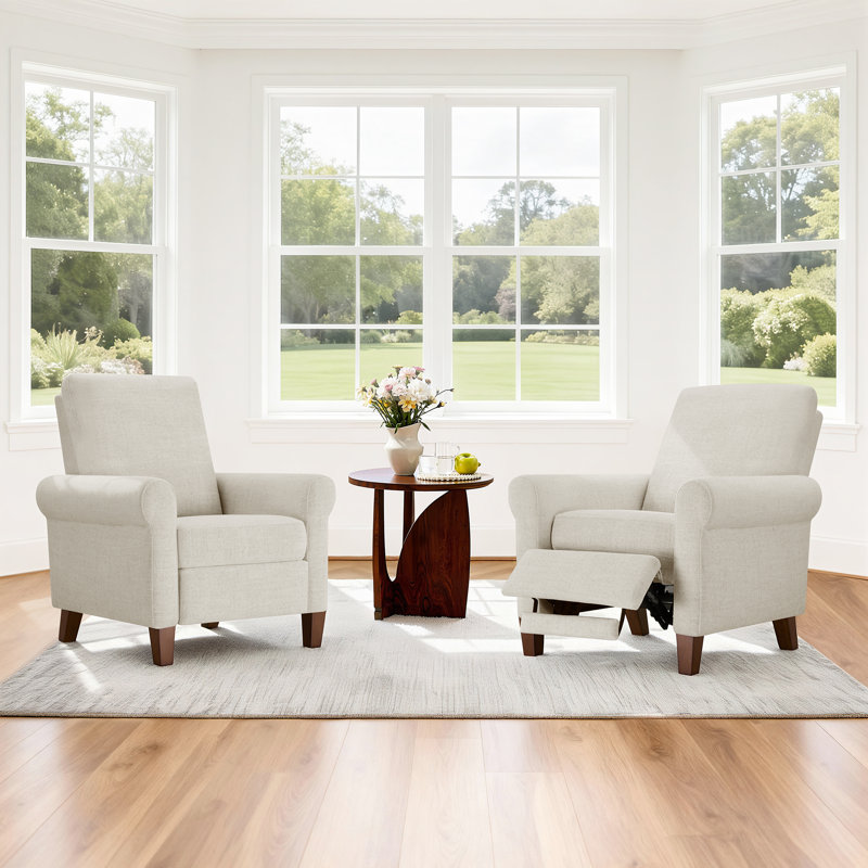 Fauteuil inclinable moderne à accoudoirs roulés avec accoudoirs roulés et pieds en bois massif (ensemble de 2), Lin Milo