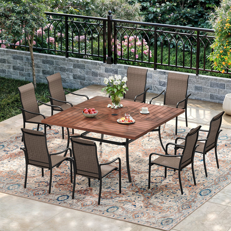 8-Person Outdoor Dining Set With Square Dining Table, Walnut/Brown