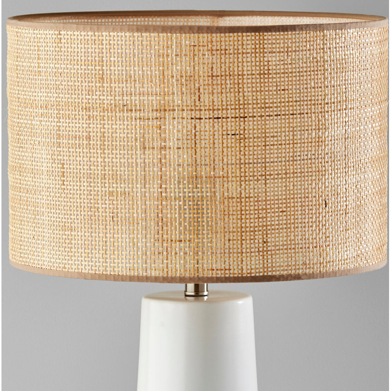 Lampe de table Piazza, Blanc, Rotin naturel avec Garniture beige, H 30 po x l 16 po x P 16 po