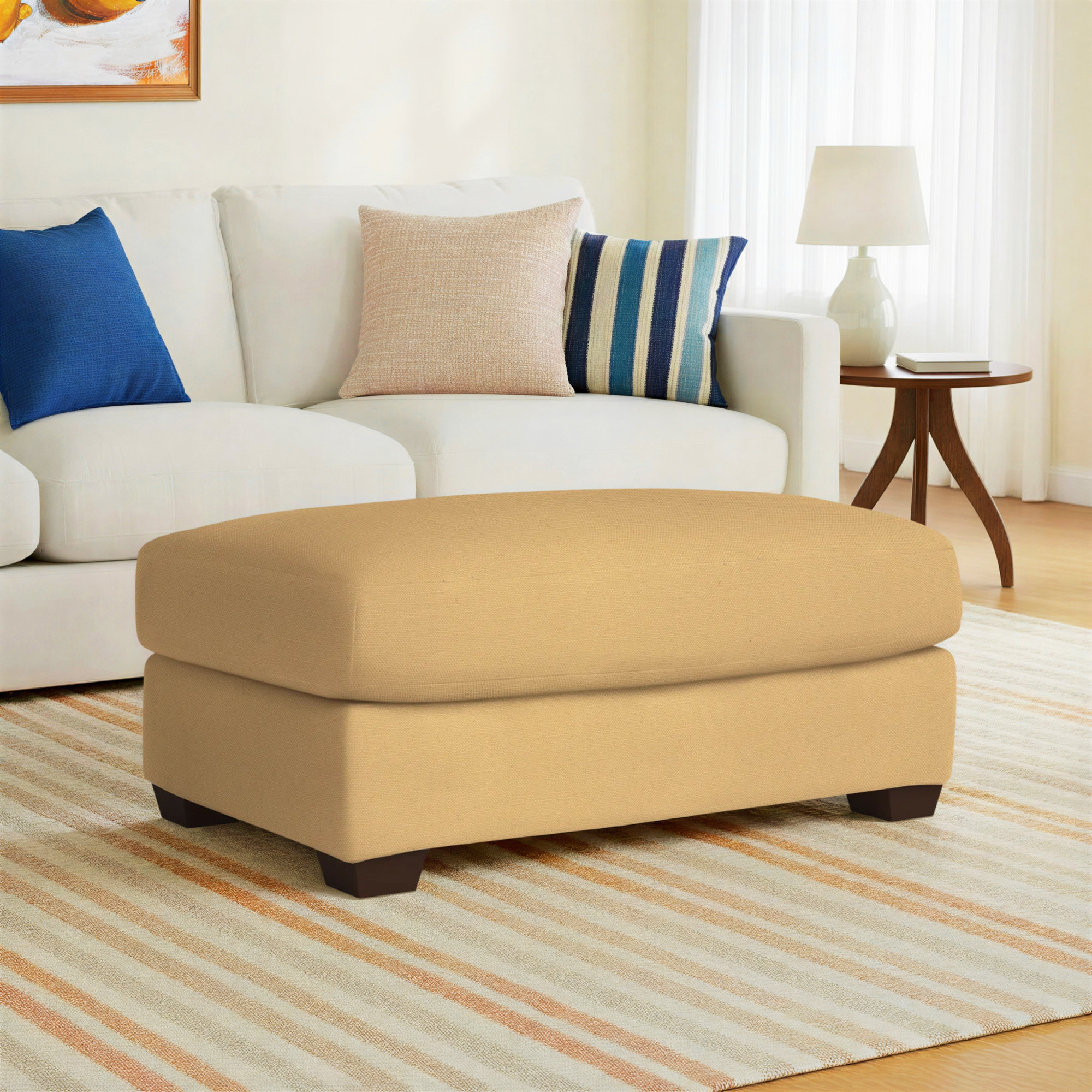 Rhodes Upholstered Ottoman, Bayou Sunshine Canvas