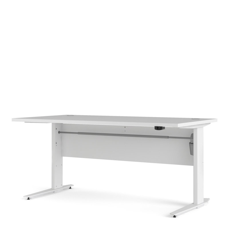 Prima Metal Base Writing Desk, White, White, 75.2cm H x 150.1cm W x 80.1cm D