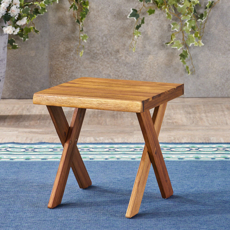 Outdoor Side Table Of - Sandblast Finish, 18" X 18", For Backyard Enjoyment Rustic Wood 18.08" High, Patio Prowess