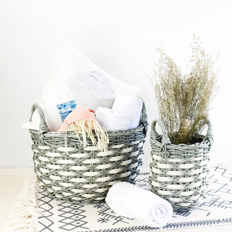 Ensemble de 3 paniers à linge empilables en osier tissé à la main avec poignées