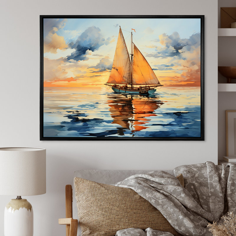 Boat Luminous Horizons II - Transportation Wall Decor, H 34 po x l 44 po x P 1,5 po, Cadre flottant noir