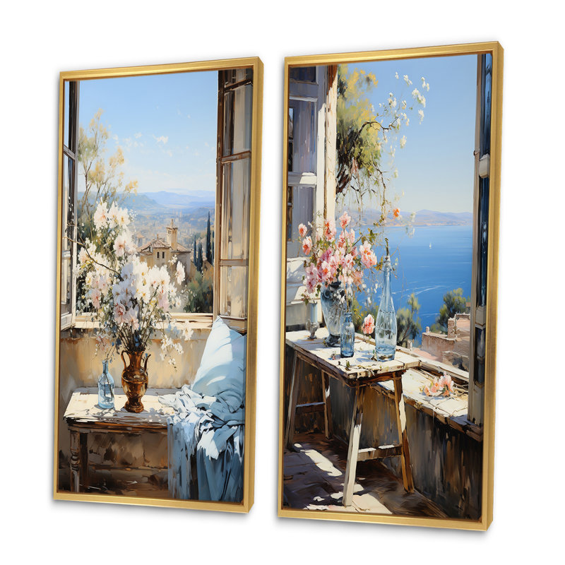 Retraite côtière française en Provence "Retraite côtière française en Provence" 2 pièces, Encadrement doré, H 20 po x l 24 po