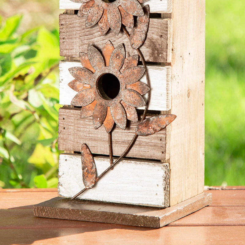 Maison d'oiseaux 14,5 po x 5 po x 5 po Strader Flower, Brun / blanc