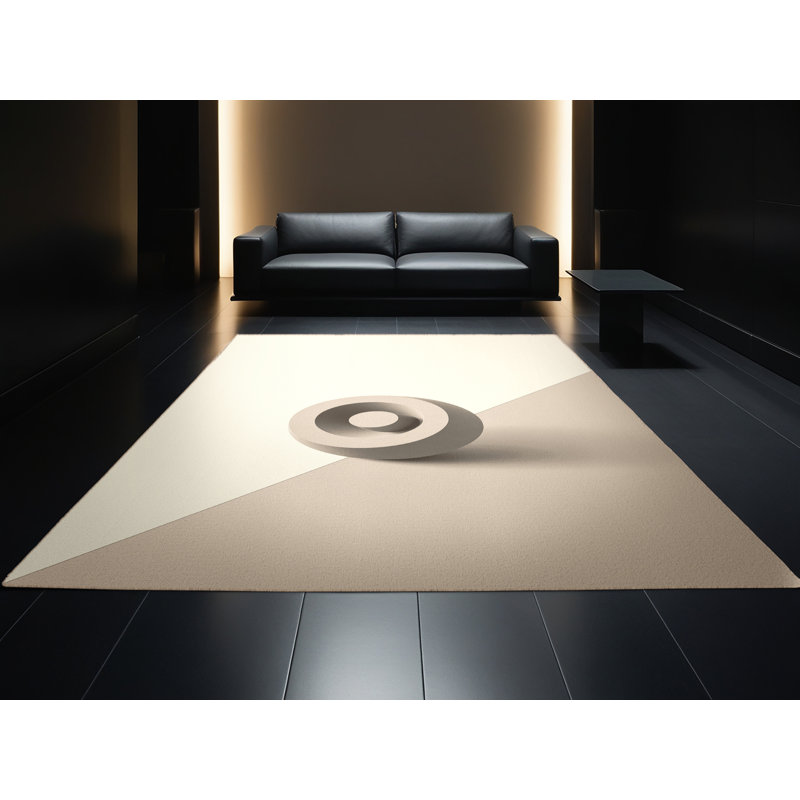 Machine Washable Hubbard Curling Stone Minimalist Rug in Beige – Beige Binding, 2x4