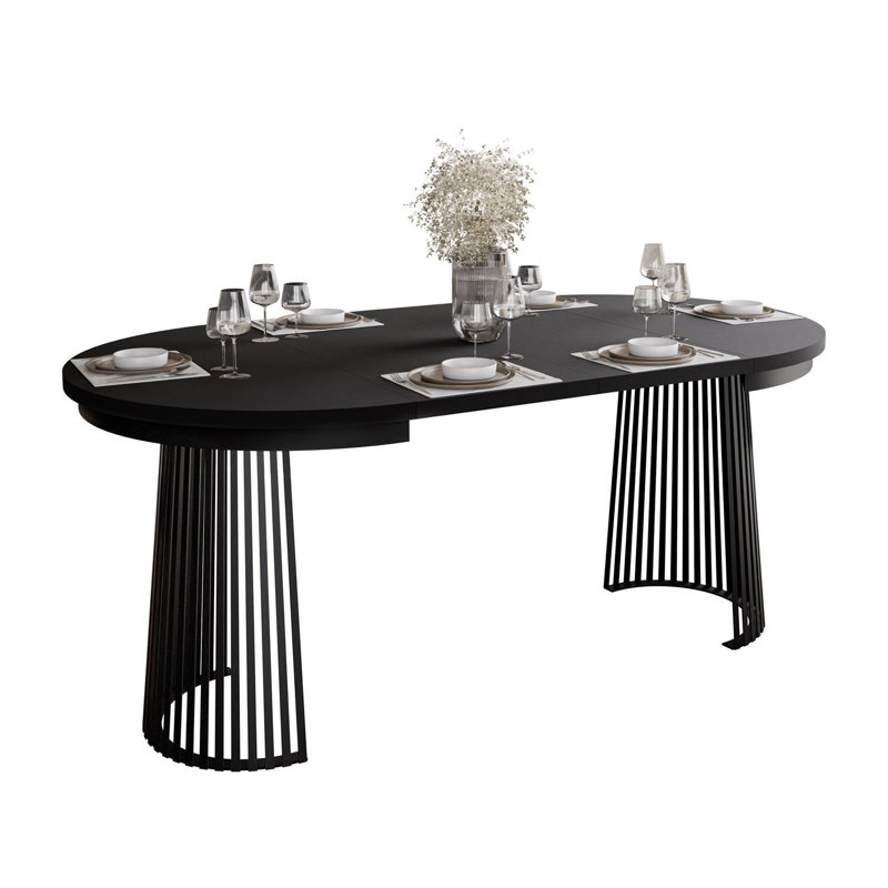 Extendable Metal Base Dining Table, Black