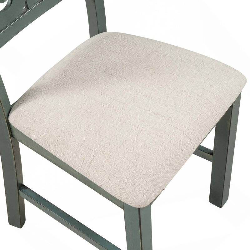 Ensemble de salle à manger 5 pièces, table de salle à manger ronde avec pieds de table de forme spéciale et tablette de rangement avec 4 chaises en tissu