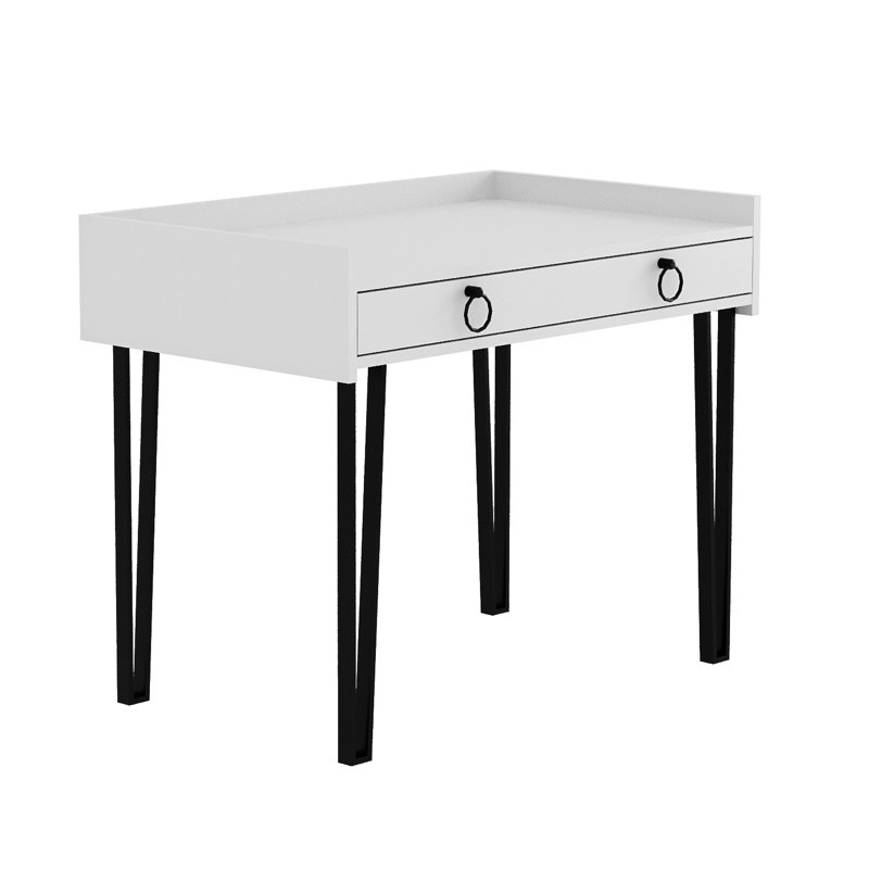 Roseann Chic Desk with Metal Legs - Compact Desk with Storage Drawer, White