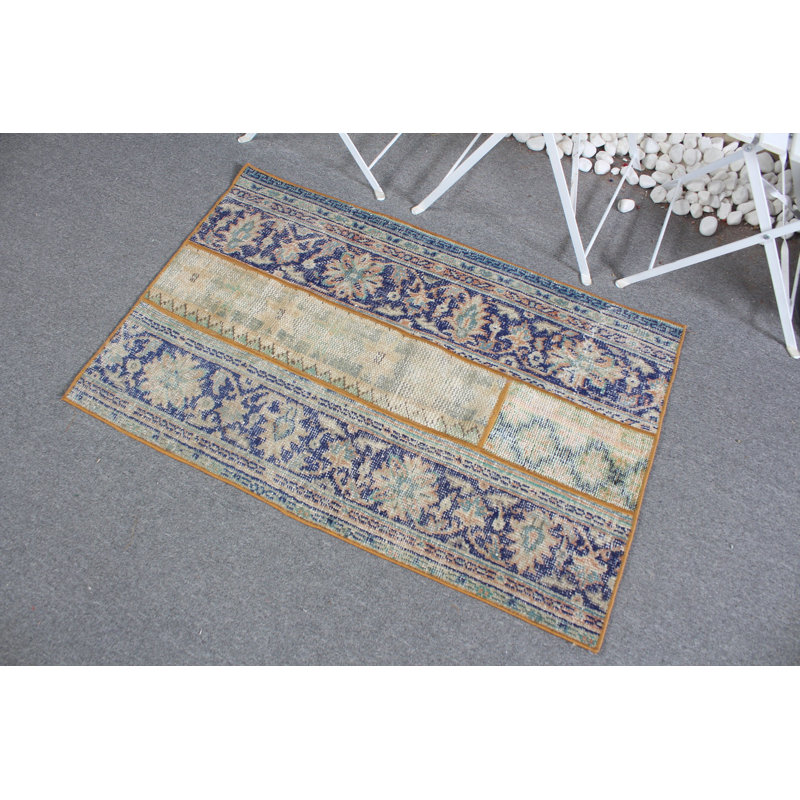 Traditional Turkish Oushak Area Rug in Blue for Kitchen and Entryway Decor