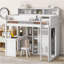 Lit mezzanine en bois avec plusieurs tablettes de rangement et garde-robe-1512848541