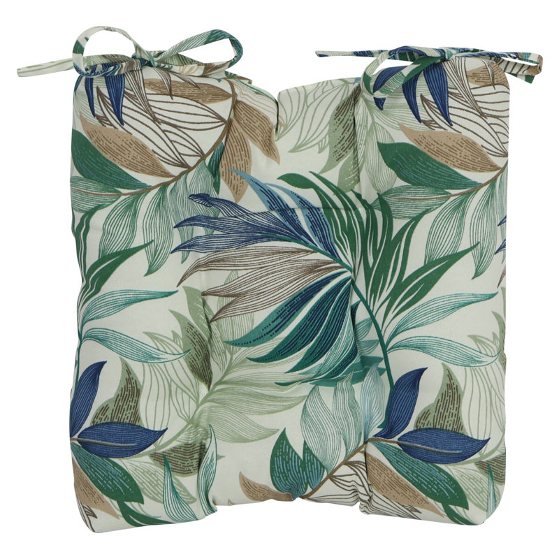16-Inch Square Outdoor Tufted Chair Cushions (Set Of 2), Tan/Green/Oasis Chambray Floral