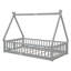 Lit simple en forme de tente avec garde-corps, lattes, porte, gris