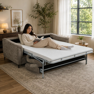 Arden 78" Fabric Upholstered Queen Sleeper Sofa Bed With Memory Foam Mattress, Sleeper Sofa Bed With Memory Foam Mattress For Livingroom