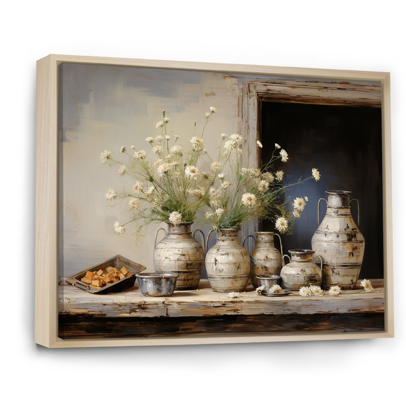 Flower Herbs Farmhouse Still Life, H 30 po x l 40 po x P 1,5 po, Cadre naturel flottant