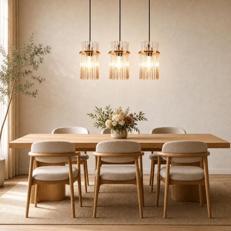 3 - Light Glass Cylinder Pendant, Gold