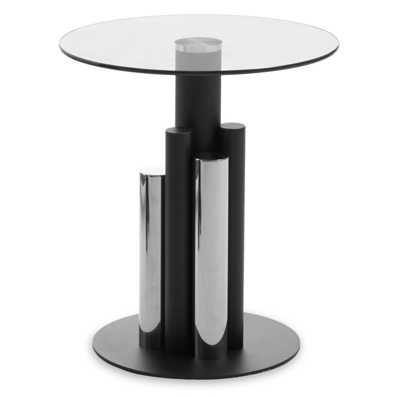 Bhodi Glass Top End Table, Black/Silver