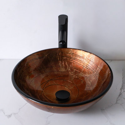 Lavabo de salle de bain vasque circulaire en verre 16,5 "avec bonde escamotable