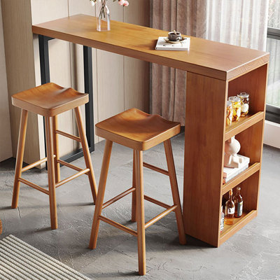 2-Person Brown+Black Rectangular Solid Wood+Iron Bar Table Sets