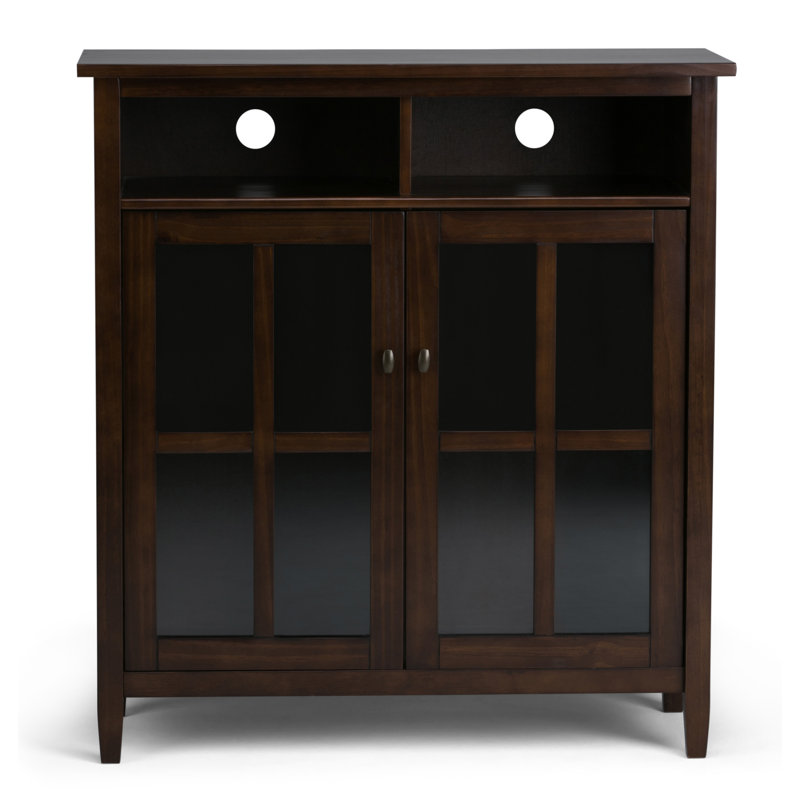Armoire multimédia moyenne avec rangement ouvert et porte en verre Warm Shaker, Brun tabac