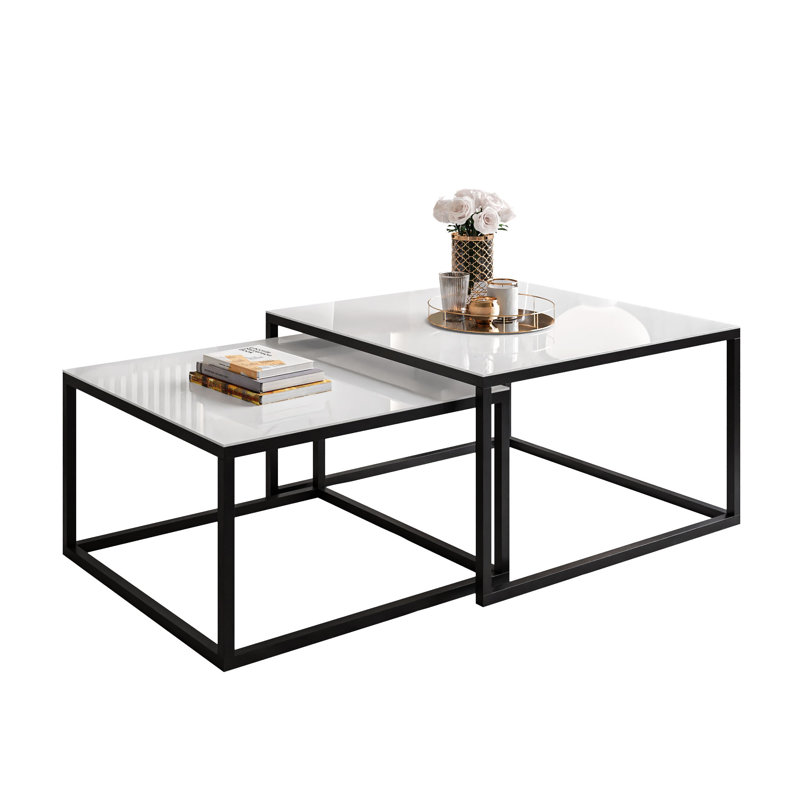 Whitinsville 2 Piece Coffee Table, Black, White, 45cm H x 70cm W x 70cm D