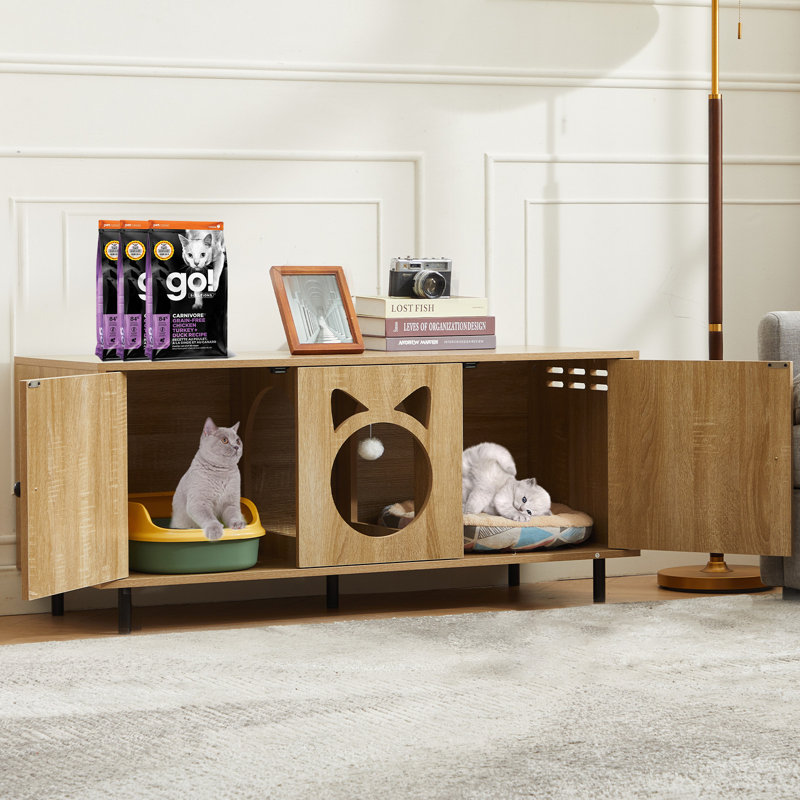 Henadz caché pour 2 chats avec bloc-notes, trous d'aération, crochets latéraux et peluche (L 47,24 po x l 17,72 po x H 20,47 po)
