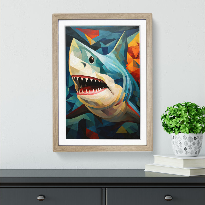 Shark Cubism Art - Framed Print, Oak Framed, 34cm H x 25cm W