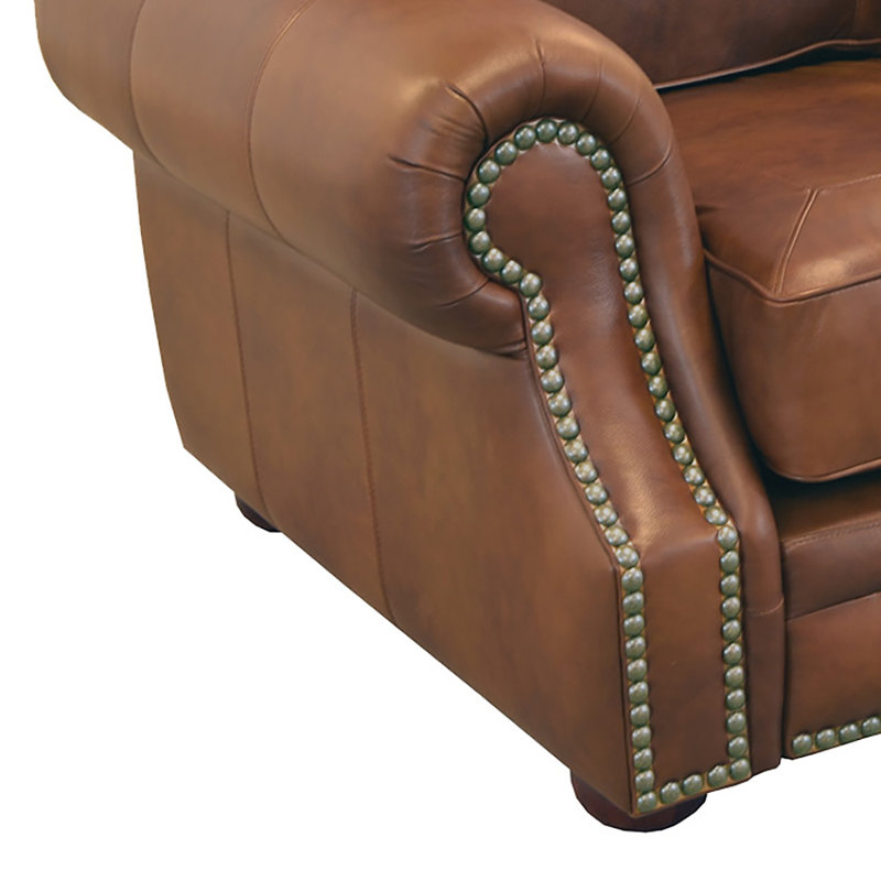 Canapé en cuir véritable de 100 po de largeur avec garniture cloutée Stana, Cuir véritable noyer Berkshire