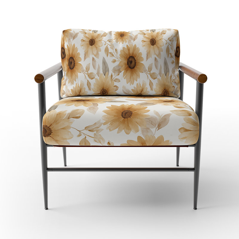 Chaise rembourrée Floral, Bras ronds bruns