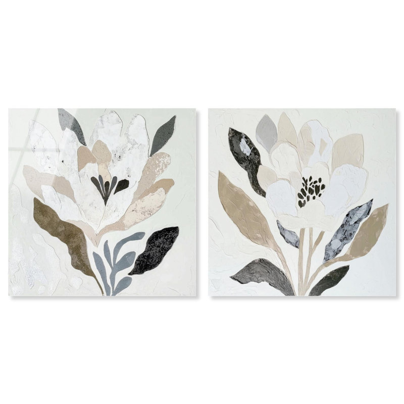 «Neutral Serenity Botanicals», ensemble de 2 reproductions murales en acrylique par Art Remedy, H 16 po x l 16 po