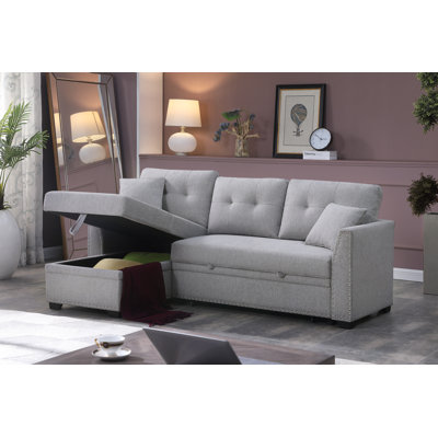 81.5" Wide Reversible Fabric Sectional Sleeper Sofa (Pull-Out Bed) With Storage Chaise
