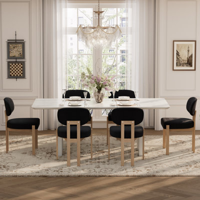 Ensemble table et chaises de salle à manger rectangulaires en MDF de 198 cm (78 po) avec chaises en chenille de bois massif pour 4 à 8 personnes