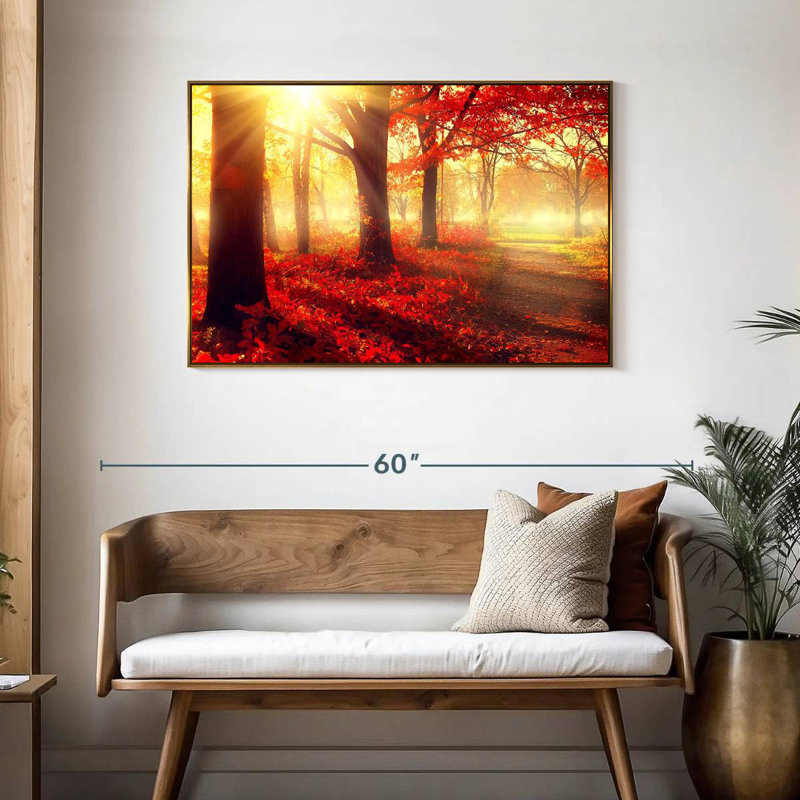 Forêt rouge vif, Cadre flottant doré, 43 po x 29 po
