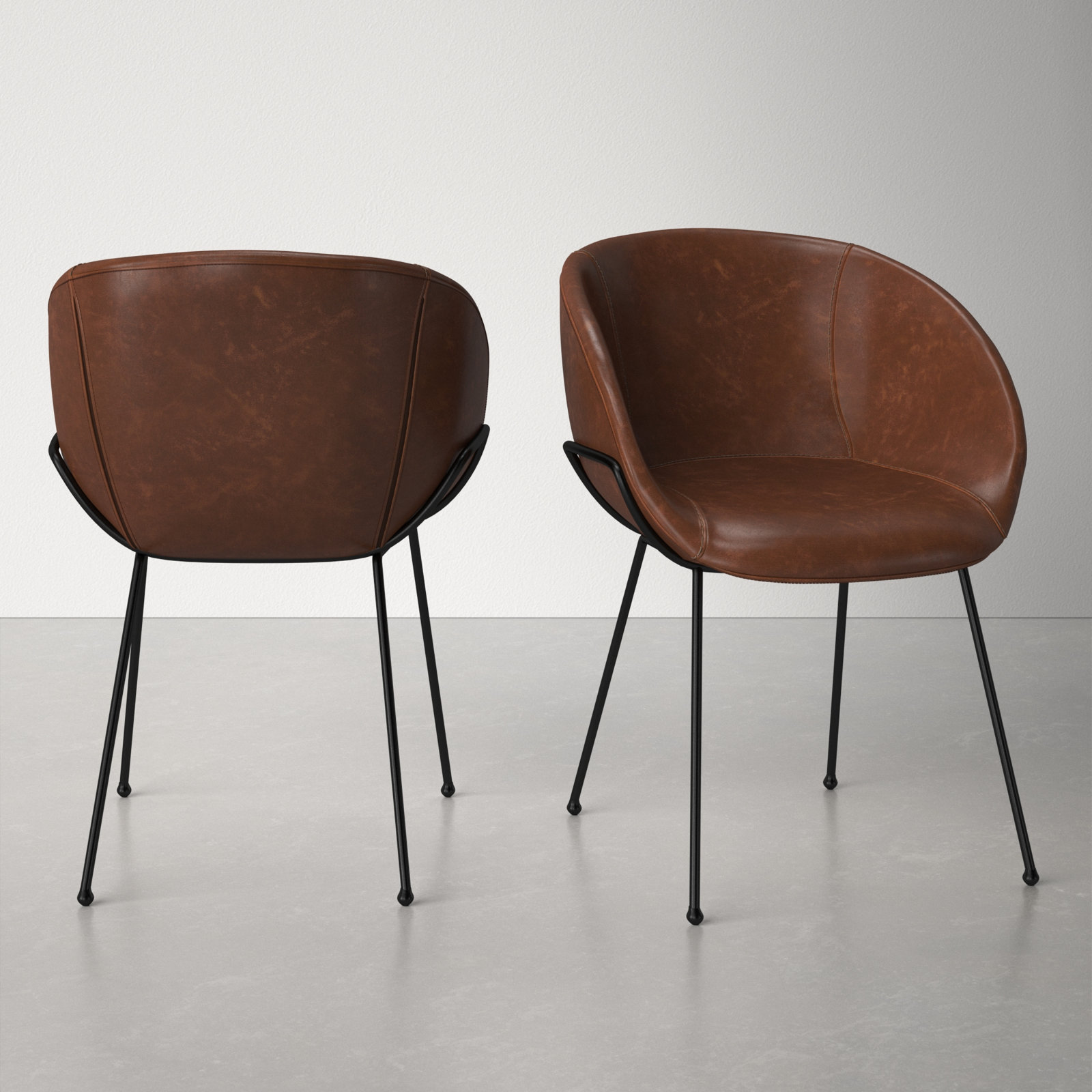 Ardea Armchair, Dark Brown Faux Leather, Matte Black