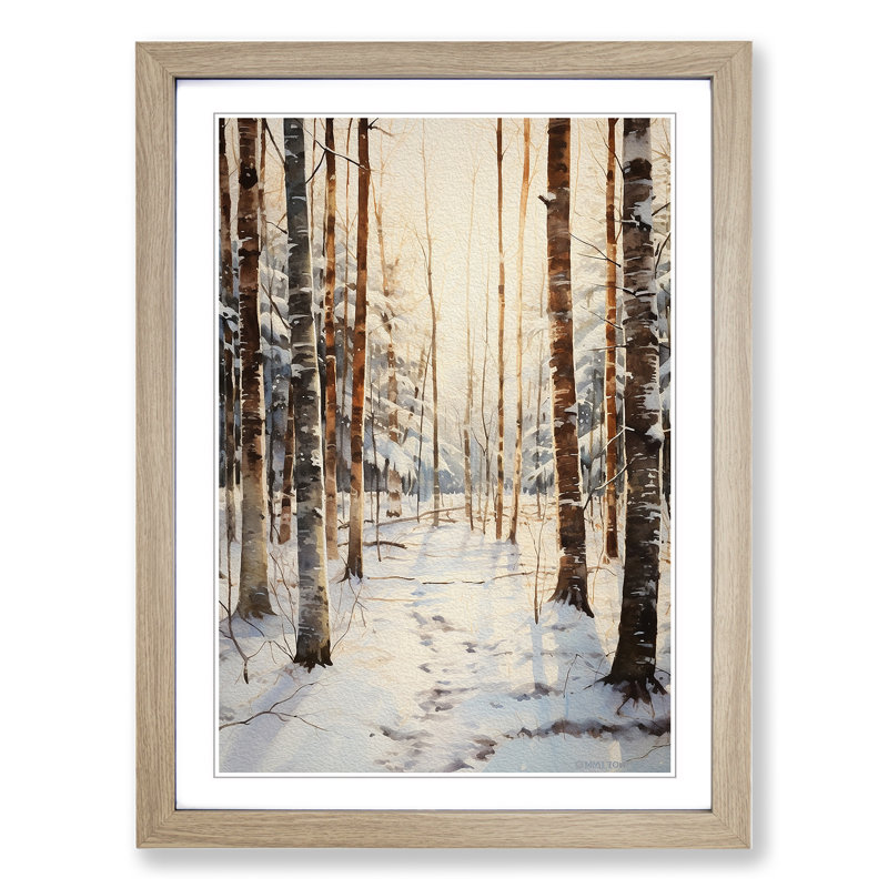 Winter Forest Symbolism - Single Picture Frame Print on Wood, Oak, 34cm H x 25cm W x 2cm D