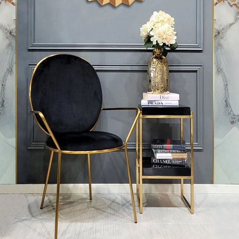 47cm H Velvet Upholstered Armchair in Black