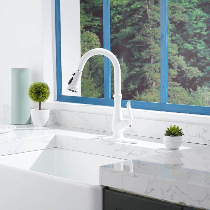 Clihome Pull Down Kitchen Faucet, White