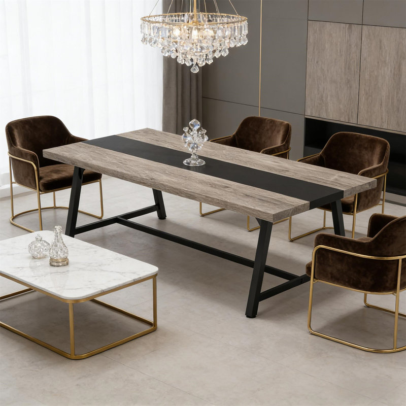 Executive Desk (Not Include Stools), Gray, Black