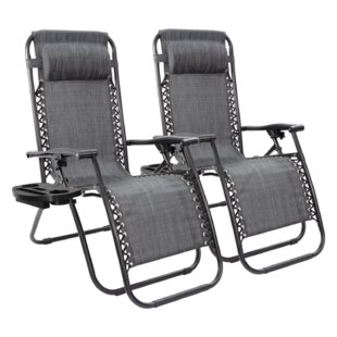 Kalvn Zero Gravity Reclining Chair, Folding and Portable with Detachable Cushion, Headrest and Cup Holder Arlmont & Co. Color: Dark Gray/Black