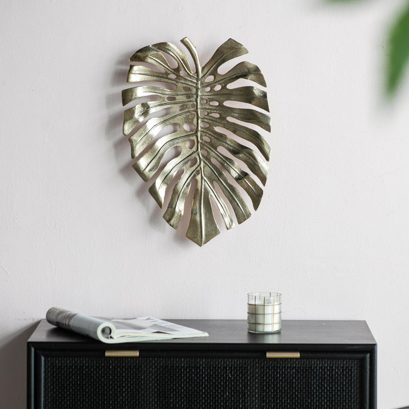 Décoration murale feuille d'or Monstera, H 18,9 po x l 13,4 po x P 1,4 po