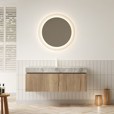 Meuble-lavabo 48 po avec lavabo, armoire de rangement flottante en contreplaqué avec tiroir et 2 portes, comptoir en pierre frittée gris clair avec vasque, pré-assemblé, couleur grain de bois de chêne blanc