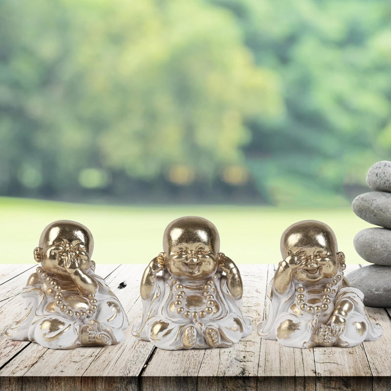 3pcs Mini Laughing Buddha Statues