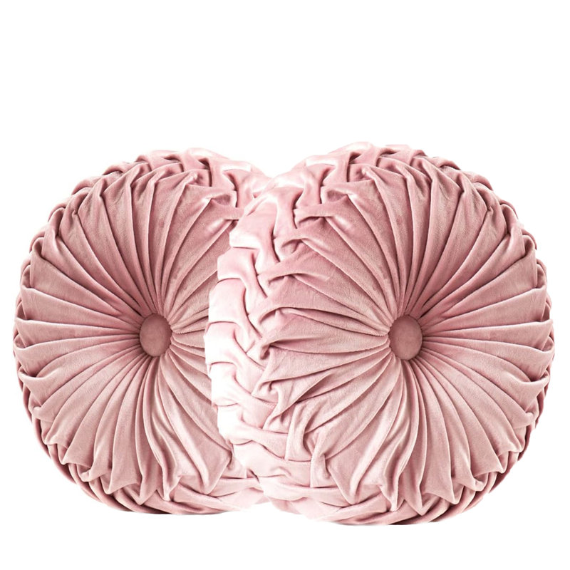 Velvet Round Throw Pillow for Couch Decor 15-Inch (Set of 2), Light Pink