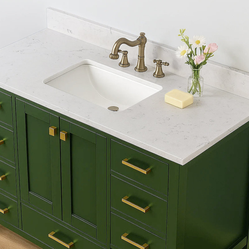 Plan de toilette simple en pierre de quartz de 48 pouces avec lavabo (base non incluse)
